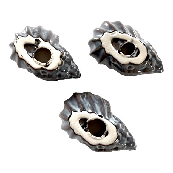 Glazed Ceramic Conch Seashell Tea Light Candle Holder Trio Tan And Dusty Blue - Picture 6 of 11